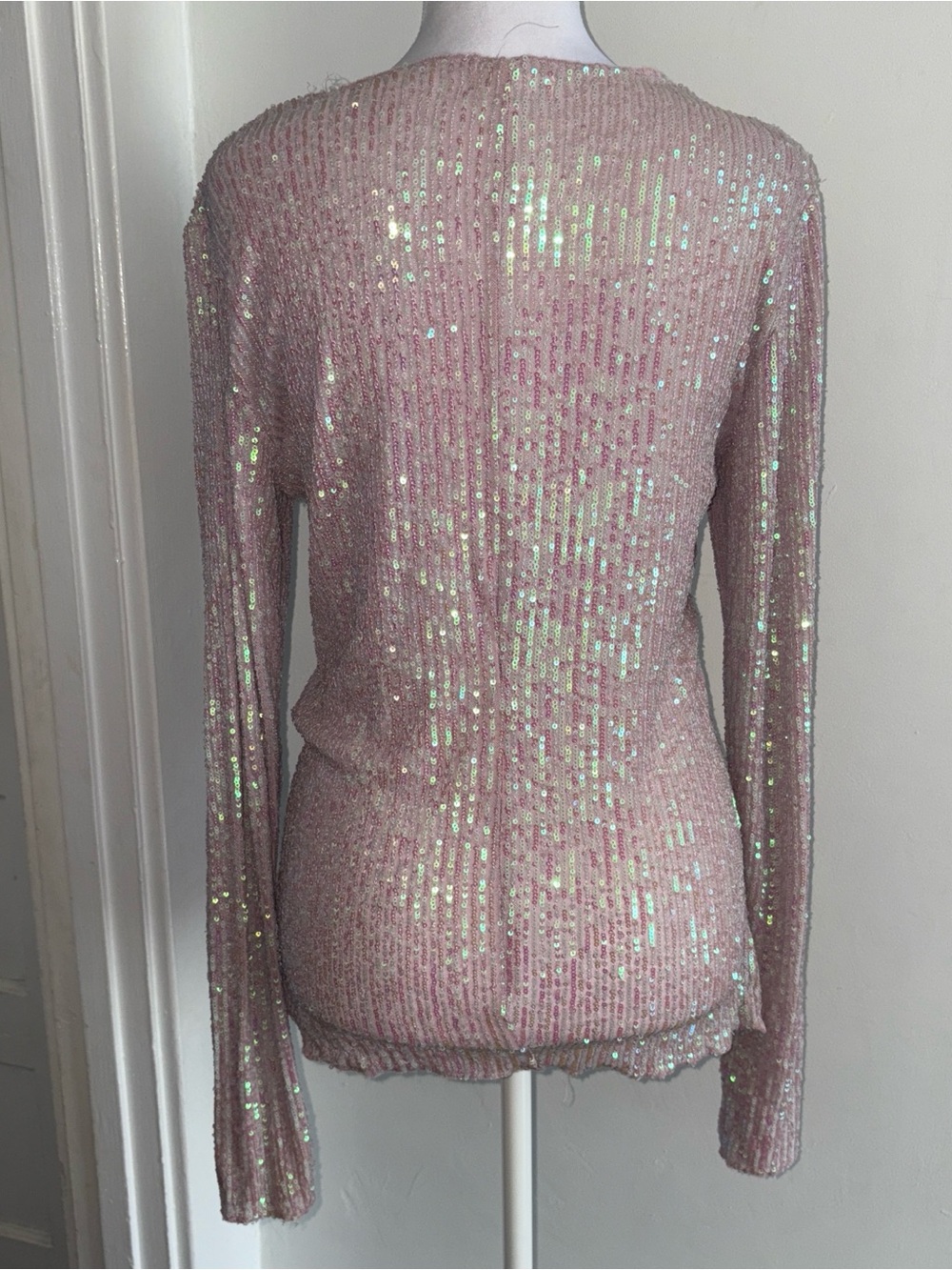 Free People Iridescent Sequin Ribbed Long-Sleeve Top - Light Pink - Picture 5 of 6